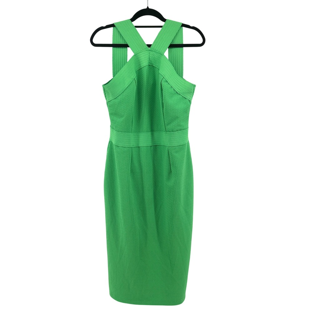 New York & Company Dress Halter XL Green Womens Sheath Textured Stretch